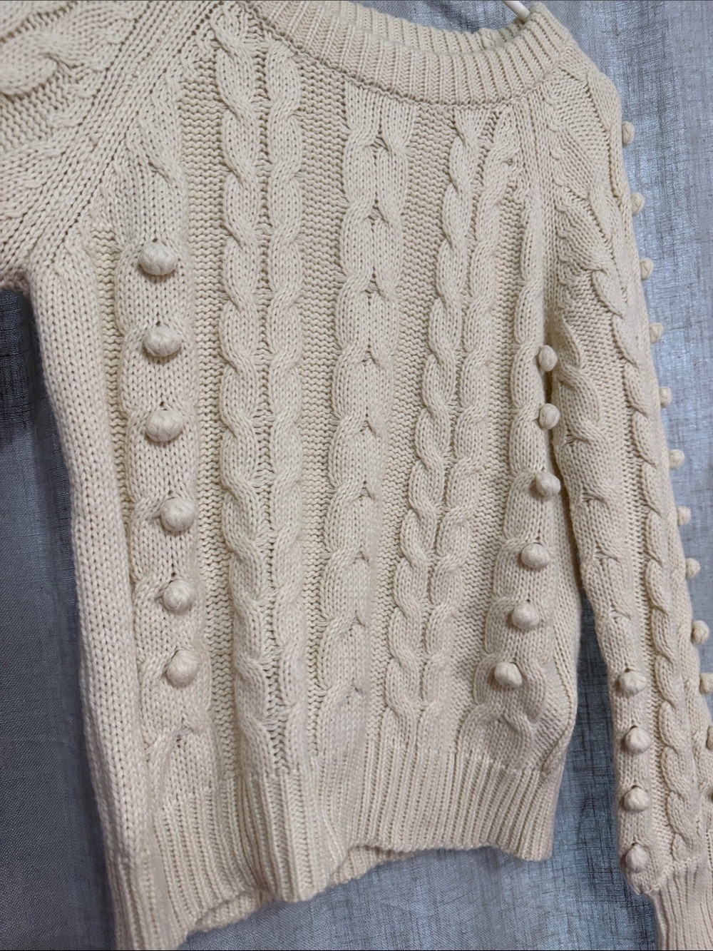 Pink Diamond Textured Chunky Knit Crewneck Sweater - Ivory/Cream - Picture 4 of 15
